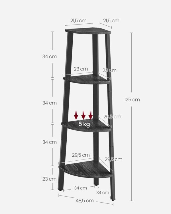 VASAGLE Raft de colt cu 4 etaje, tip biblioteca, cadru metal si polite lemn, 34x34x125 cm, negru - Image 2