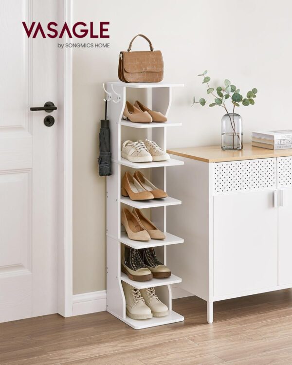 VASAGLE Raft de pantofi, pentru spatii inguste, 6 nivele, 30x26x110 cm, alb - Image 2