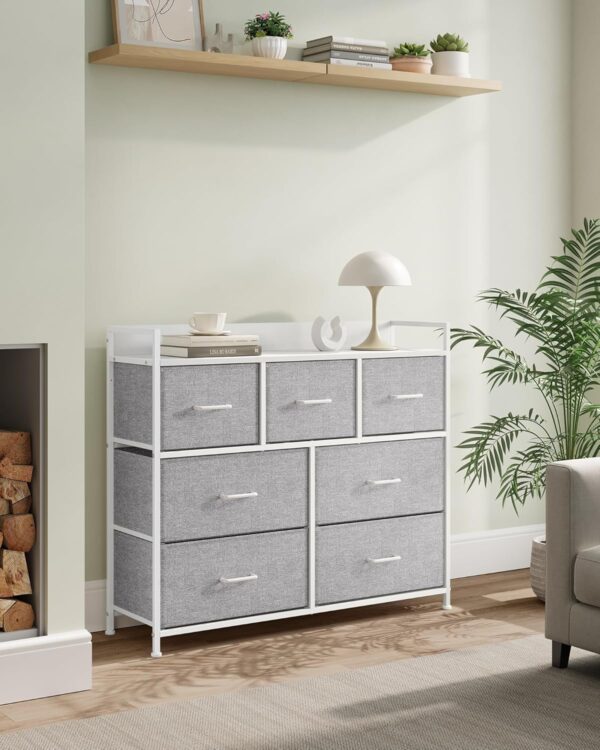 SONGMICS komód fém kerettel és 7 szövet fiókkal, 29x98x85 cm, szürke és fehér - Image 2
