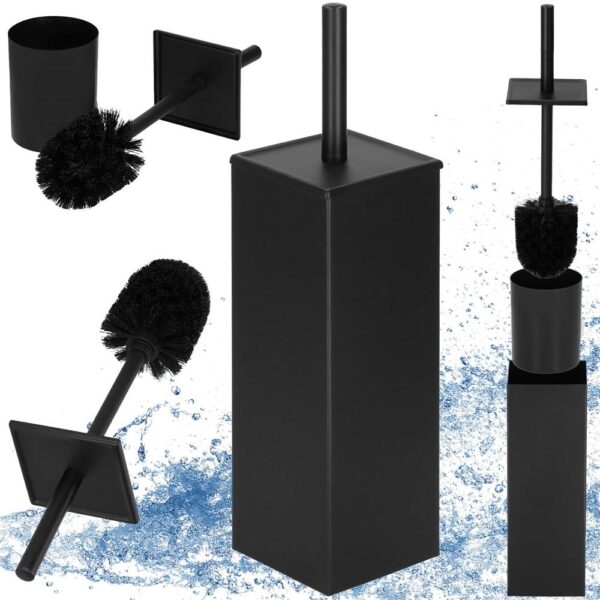 Perie WC cu rezervor detasabil si capac, din metal, 37 cm, negru - Image 2