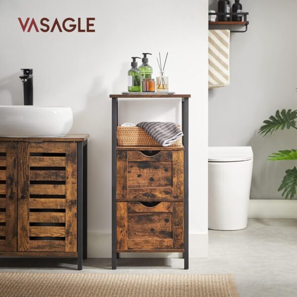 VASAGLE Magas éjjeliszekrény, MDF-ből, 2 állítható fiókkal, 37x30x80 cm, rusztikus barna - Image 2