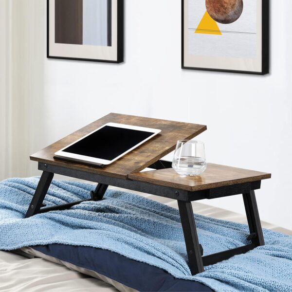 SONGMICS Masa de pat pentru laptop, plabila si reglabila, 55x35x23 cm, maro - Image 2