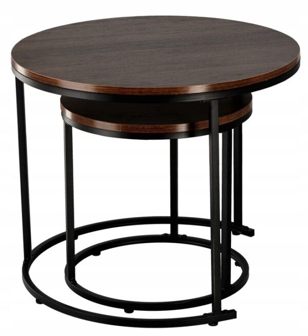 Set 2 mese pentru cafea, cadru otel, blat MDF, 60x60x50 cm si 40x40x40 cm, maro - Image 3
