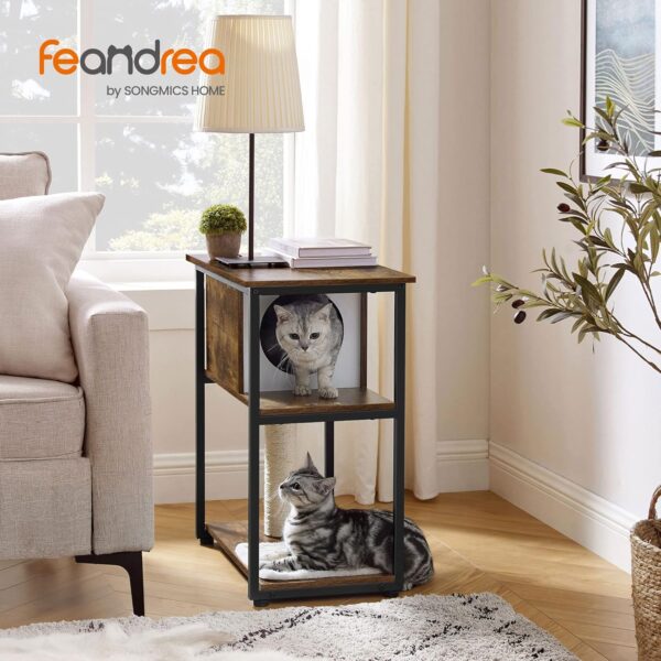 FEANDREA Oldalasztal rejtekhelyes macskáknak, 59x36x67 cm, barna - Image 2