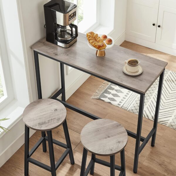 VASAGLE Set 2 scaune bar inalte, sezut rotund, cadru din otel, inaltime 65 cm, stil industrial, gri - Image 2