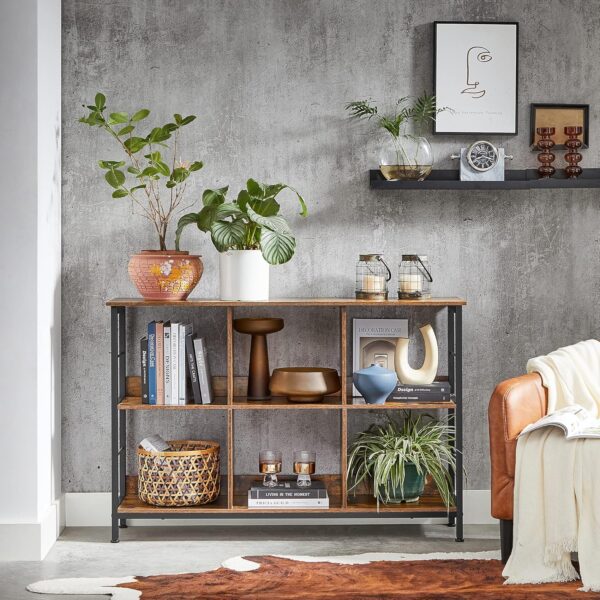 VASAGLE Biblioteca, raft cu 6 unitati de depozitare, din lemn, 33x120x80 cm, maro rustic - Image 2