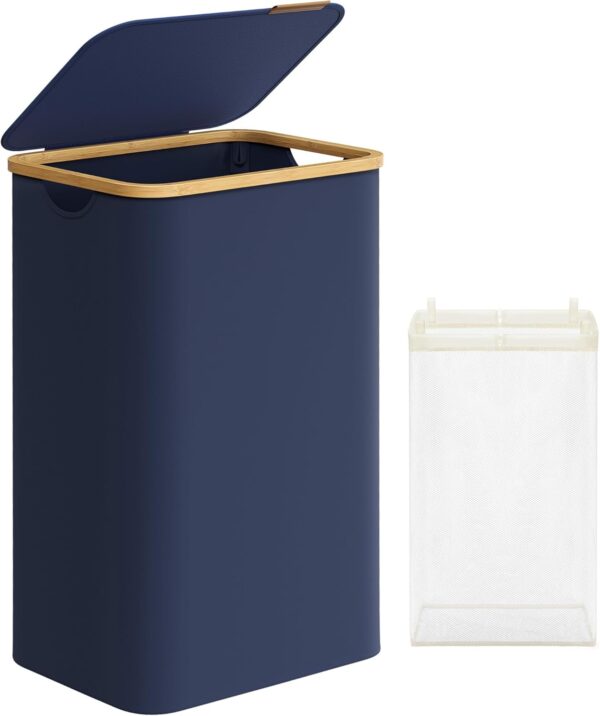 SONGMICS Textil szennyeskosár, összecsukható, kivehető rekesszel, 90L, 42x32x71 cm, kék - Image 2