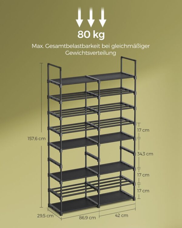 SONGMICS Raft pentru pantofi metalic, personalizabil, pana la 32 perechi, 30x87x158 cm, negru - Image 3