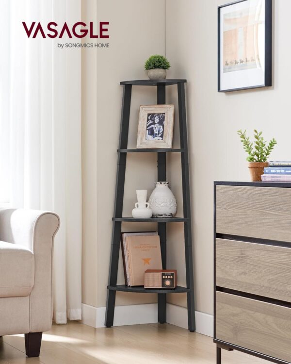 VASAGLE Raft de colt cu 4 etaje, tip biblioteca, cadru metal si polite lemn, 34x34x125 cm, negru - Image 3