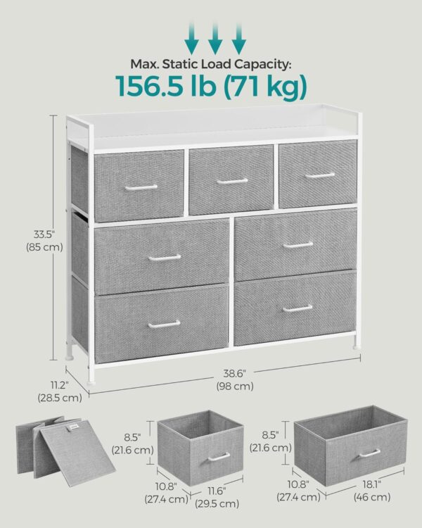 SONGMICS komód fém kerettel és 7 szövet fiókkal, 29x98x85 cm, szürke és fehér - Image 3
