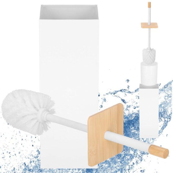 WC kefe levehető tartállyal és fedővel, fémből és bambuszból, 40 cm, fehér - Image 4
