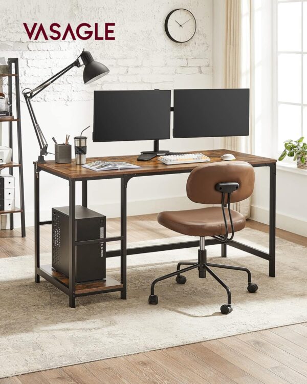VASAGLE Birou cu 2 rafturi stanga sau dreapta, stil industrial, 60x140x76 cm, maro rustic - Image 3