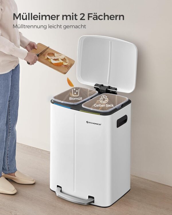 SONGMICS Cos de gunoi din inox cu 2 galeti interioare, colectare selectiva, 2x20 litri, alb - Image 3