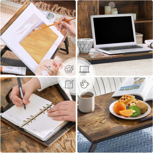 SONGMICS Masa de pat pentru laptop, plabila si reglabila, 71x35x23 cm, maro - Image 3