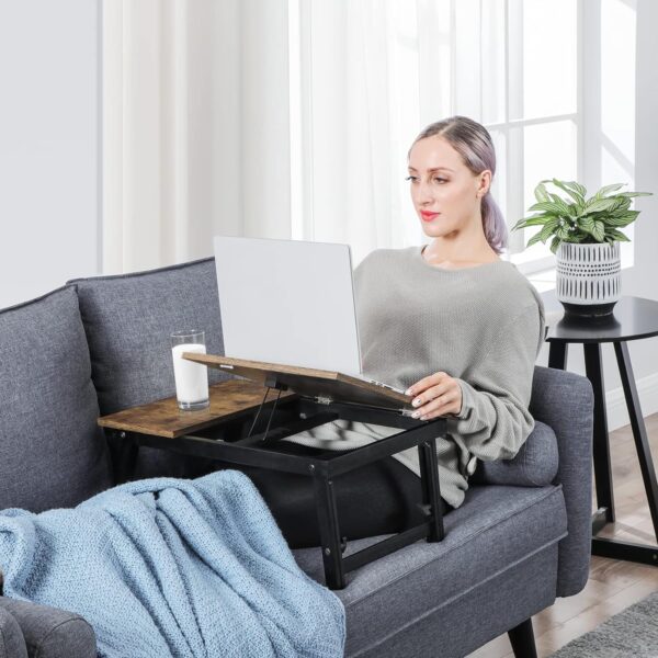 SONGMICS Masa de pat pentru laptop, plabila si reglabila, 55x35x23 cm, maro - Image 3