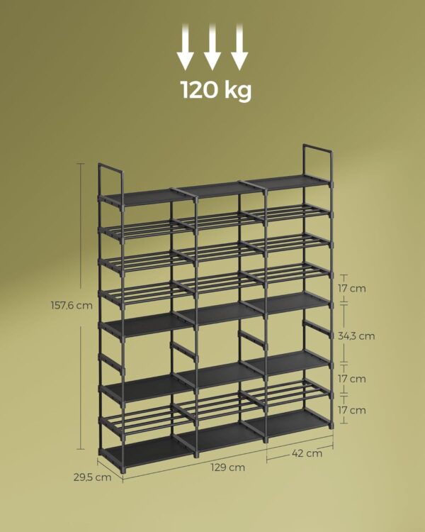SONGMICS Raft pentru pantofi metalic, personalizabil, pana la 48 perechi, 30x129x158 cm, negru - Image 3