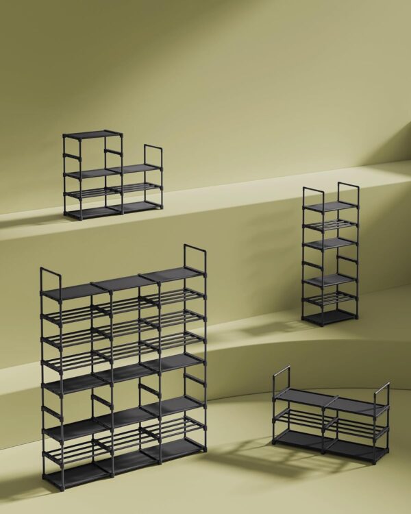 SONGMICS Raft pentru pantofi metalic, personalizabil, pana la 48 perechi, 30x129x158 cm, negru - Image 4