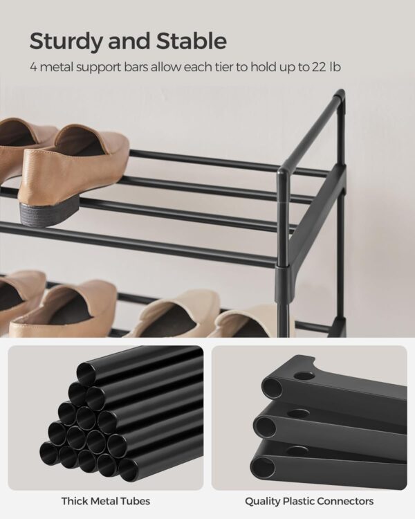 SONGMICS Suport pentru pantofi cu 4 nivele, structura metalica, pentru 16-20 perechi, 92x30x74 cm, negru - Image 4