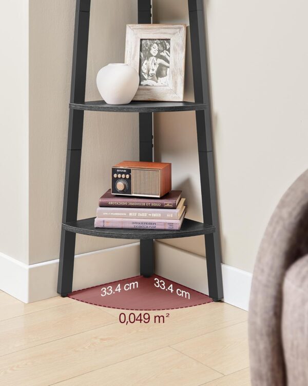 VASAGLE Raft de colt cu 4 etaje, tip biblioteca, cadru metal si polite lemn, 34x34x125 cm, negru - Image 4