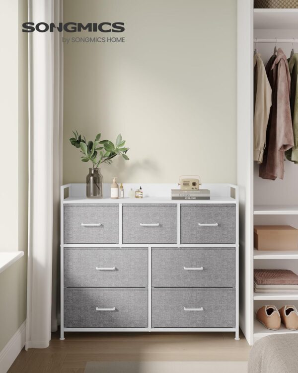 SONGMICS komód fém kerettel és 7 szövet fiókkal, 29x98x85 cm, szürke és fehér - Image 4