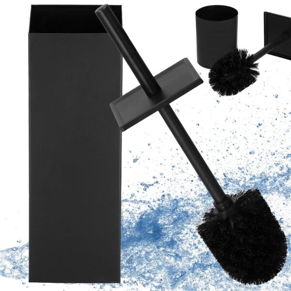 Perie WC cu rezervor detasabil si capac, din metal, 37 cm, negru - Image 8