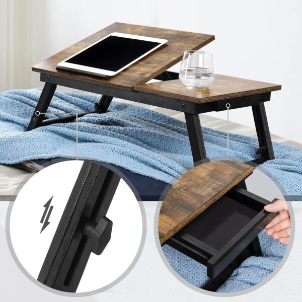SONGMICS Masa de pat pentru laptop, plabila si reglabila, 55x35x23 cm, maro - Image 4