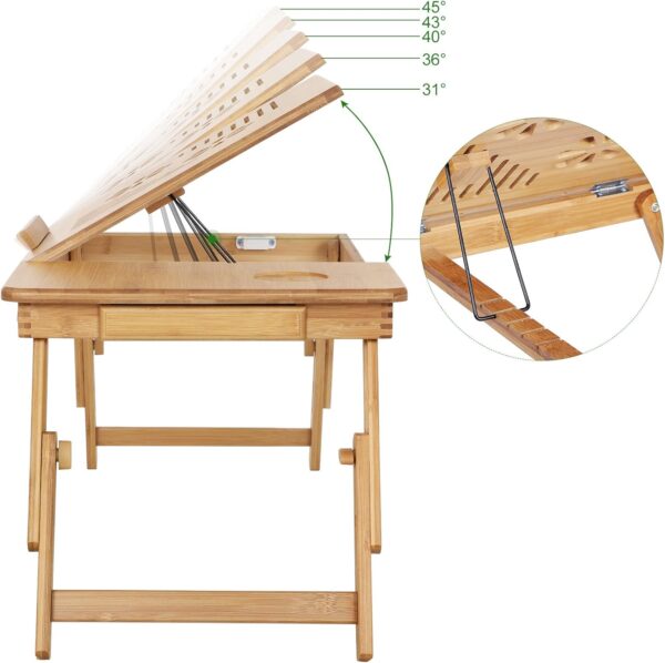 SONGMICS Masa de pat pentru laptop, plabila si reglabila, bambus, 55x35x29 cm, maro - Image 4