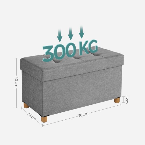 SONGMICS Összecsukható zsámoly puha ülőfelülettel, tárolóhellyel, maximum 300 kg, 76x38x40 cm, szürke - Image 4