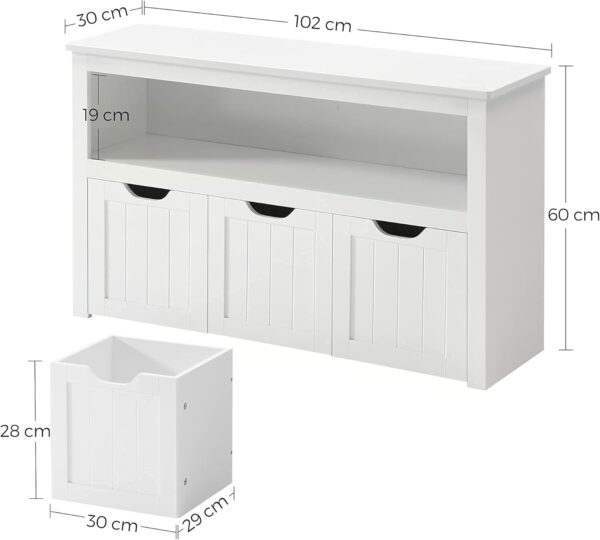 VASAGLE komód játéktárolóval, 3 mobil szekrény, 102x30x60 cm, fehér - Image 4