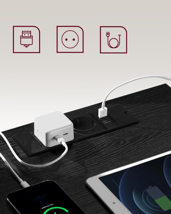 VASAGLE Set de 2 noptiere, cu sertare, 2 prize si 2 USB, 35x40x59 cm, negru - Image 4