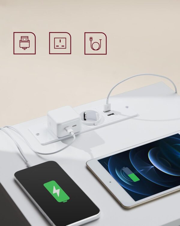 VASAGLE Set de 2 noptiere, cu sertare, 2 prize si 2 USB, 35x40x59 cm, alb - Image 4