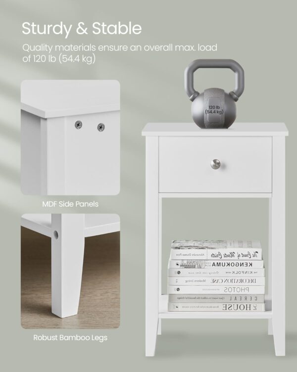 VASAGLE Set de 2 noptiere din bambus, cu sertare, 35x40x60 cm, alb - Image 4