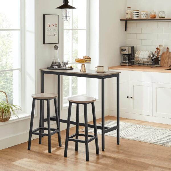 VASAGLE Set 2 scaune bar inalte, sezut rotund, cadru din otel, inaltime 65 cm, stil industrial, gri - Image 4