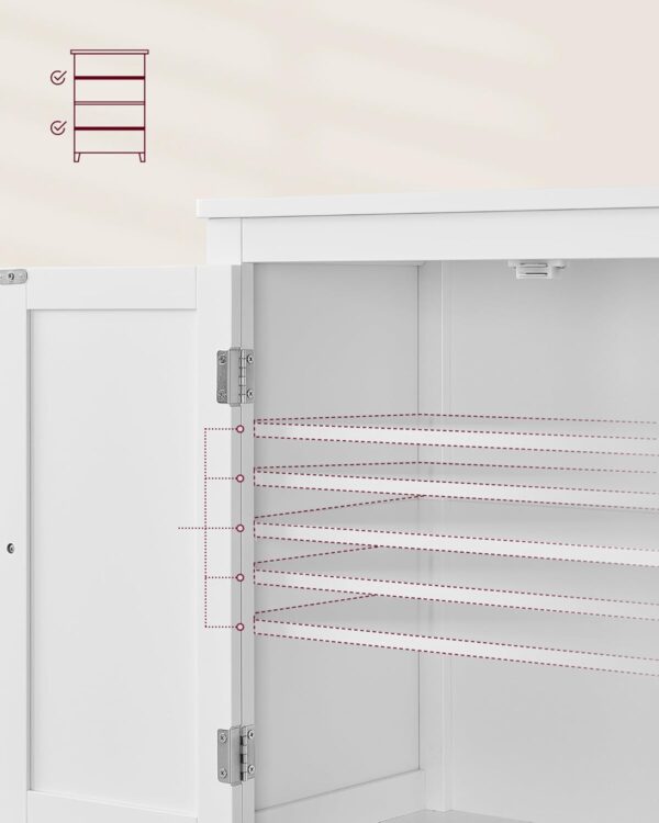VASAGLE Fürdőszoba szekrény MDF-ből, 2 rekeszes és 4 ajtós, állítható polcokkal, 30x60x110cm, fehér - Image 5