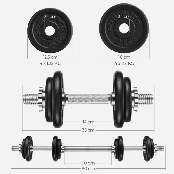 SONGMICS Állítható súlyzók és súlyzók teljes egészében acélból, 20kg - Image 6