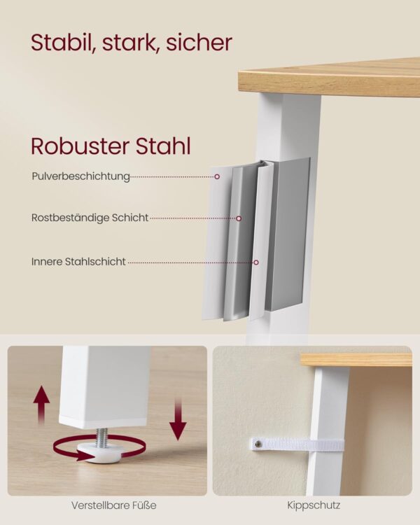 VASAGLE Raft de colt cu 4 etaje, tip biblioteca, cadru metal si polite lemn, 34x34x125 cm, alb si maro - Image 5