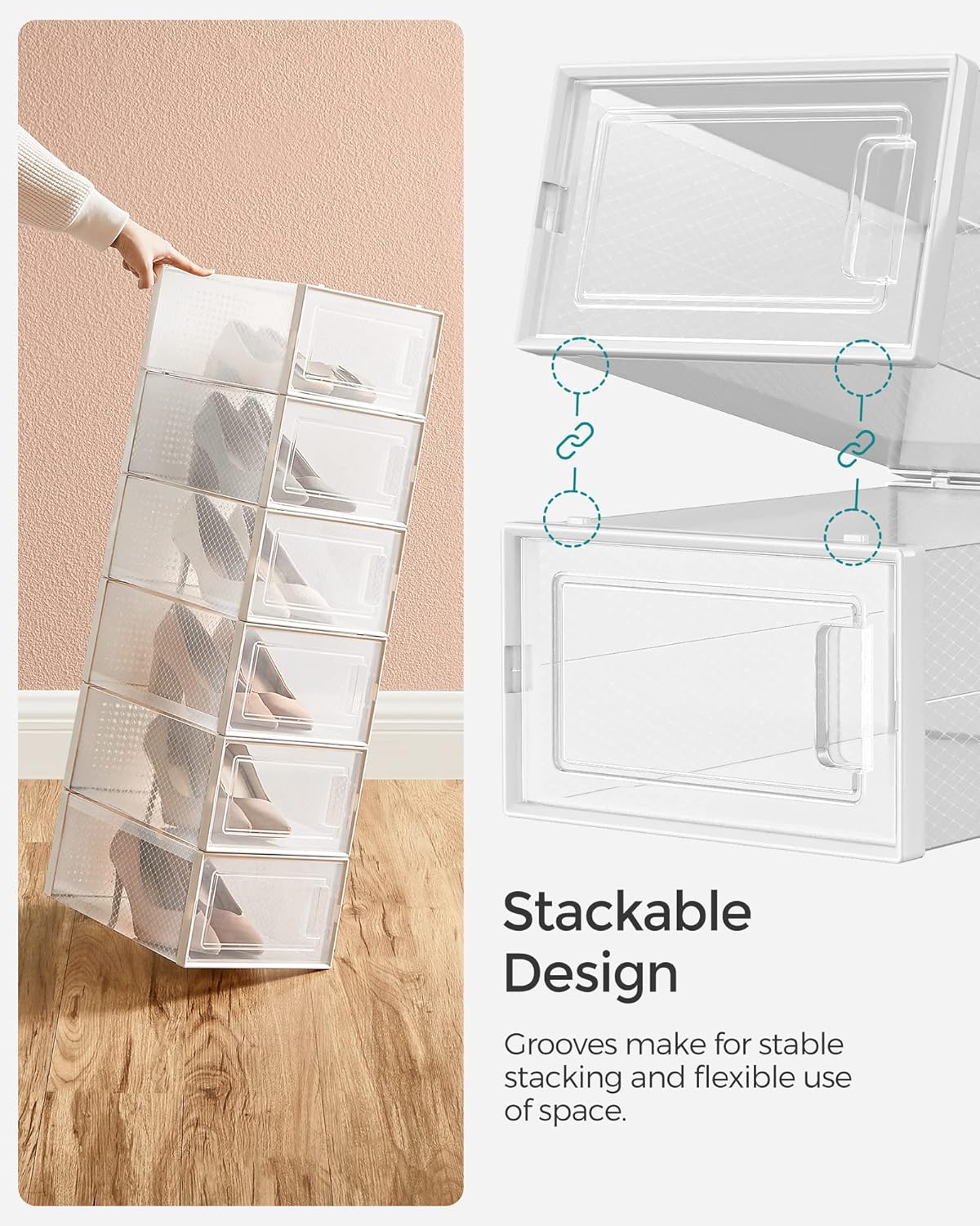 SONGMICS Cipős dobozok, 12 db egymásra rakható rendszerező készlet, strapabíró ABS szerkezet, 34x23x14 cm, átlátszó - Image 5