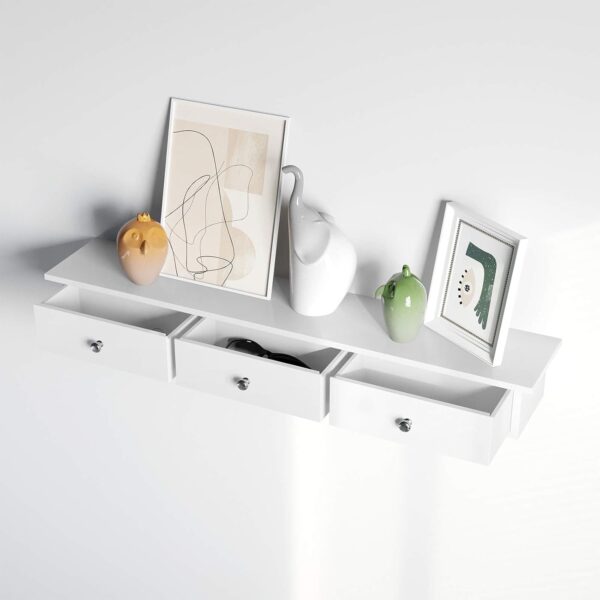 SONGMICS úszó falipolc 3 fiókkal, fényes MDF-ből, 80x15x10 cm, fehér - Image 5