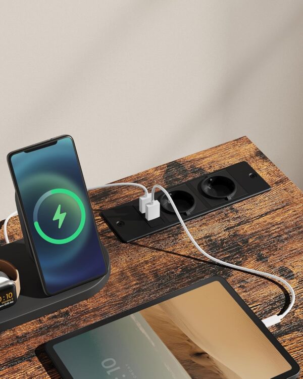 VASAGLE Birou cu iluminare LED, priza incorporata, 2 USB, 50x100x76 cm, maro rustic - Image 4