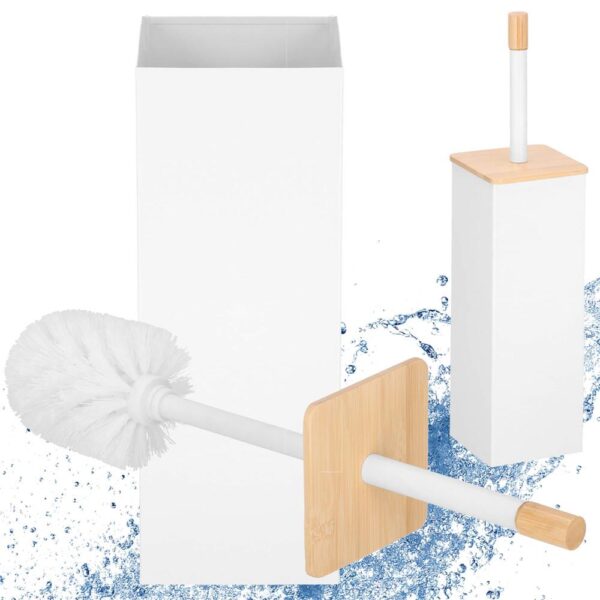 WC kefe levehető tartállyal és fedővel, fémből és bambuszból, 40 cm, fehér - Image 6