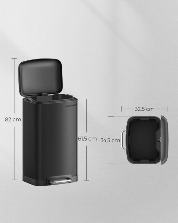 SONGMICS Cos de gunoi din otel, cu pedala si soft-close, galeata interioara, 30 litri, negru - Image 5