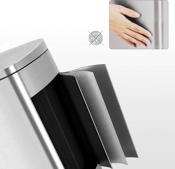 SONGMICS Acél szemetes, pedállal és soft-close, belső vödör, 50 liter, ezüst - Image 5