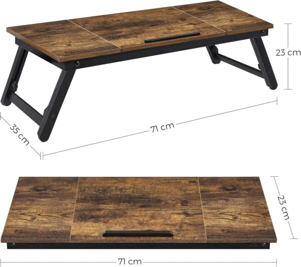 SONGMICS Masa de pat pentru laptop, plabila si reglabila, 71x35x23 cm, maro - Image 5