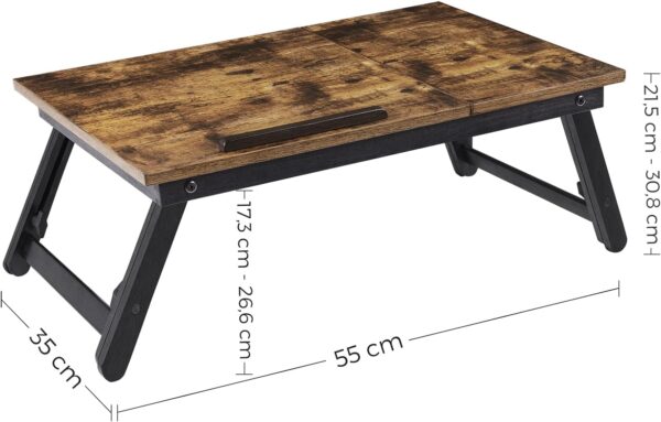 SONGMICS Masa de pat pentru laptop, plabila si reglabila, 55x35x23 cm, maro - Image 5