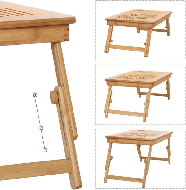 SONGMICS Masa de pat pentru laptop, plabila si reglabila, bambus, 55x35x29 cm, maro - Image 5