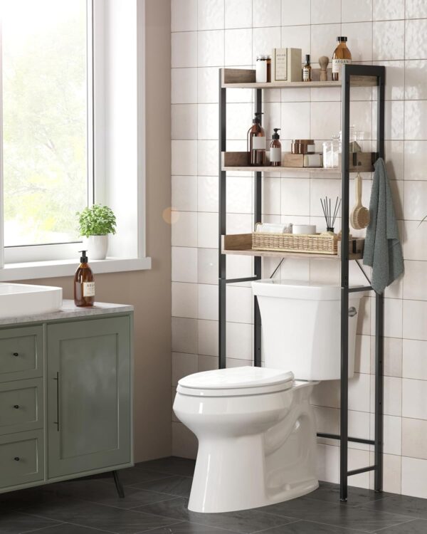 VASAGLE Fürdőszoba tárolópolc, a mosógépre vagy a wc csészére átlapolva, 25x63x165 cm, szürke - Image 4