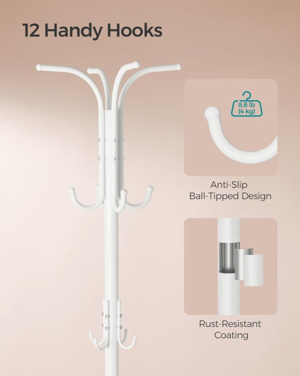 SONGMICS Cuier pentru haine, cu suport de umbrele, 12 agatatori, 175 cm, alb - Image 4