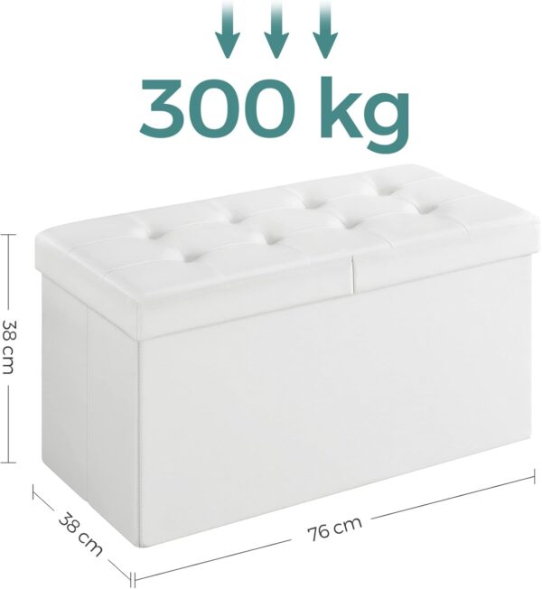 SONGMICS Összecsukható zsámoly puha üléssel, tárolóhely 80 liter, max 300kg, 76x38x38 cm, fehér - Image 5