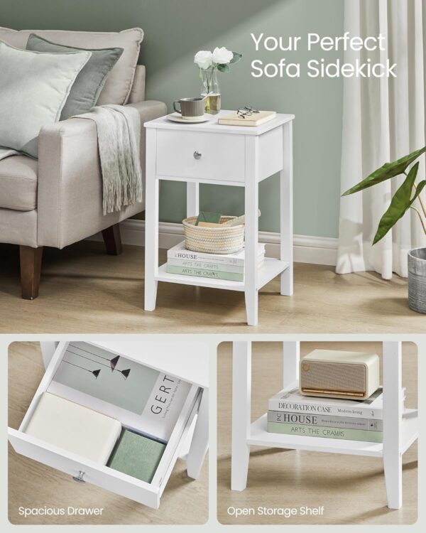 VASAGLE Set de 2 noptiere din bambus, cu sertare, 35x40x60 cm, alb - Image 5