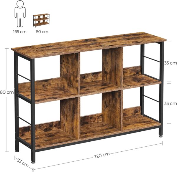 VASAGLE Biblioteca, raft cu 6 unitati de depozitare, din lemn, 33x120x80 cm, maro rustic - Image 5